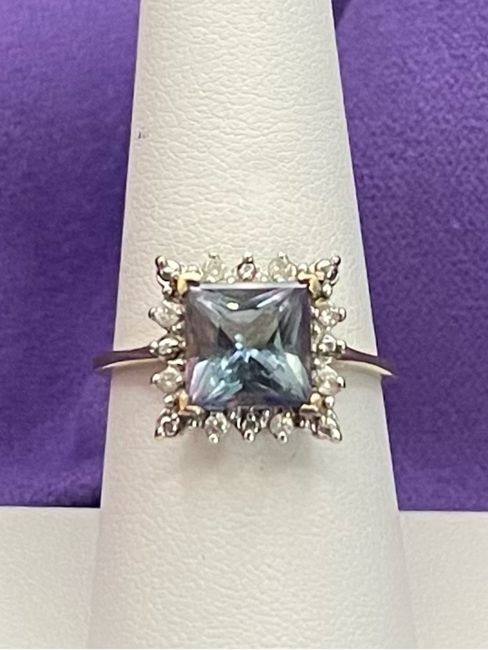 VTG Solid 10k yellow gold Princess-cut Alexandrite ring / real diamonds  sz 8/3g